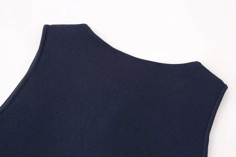 Fashion Navy Blue Knitted Buttoned Vest,Tank Tops & Camis