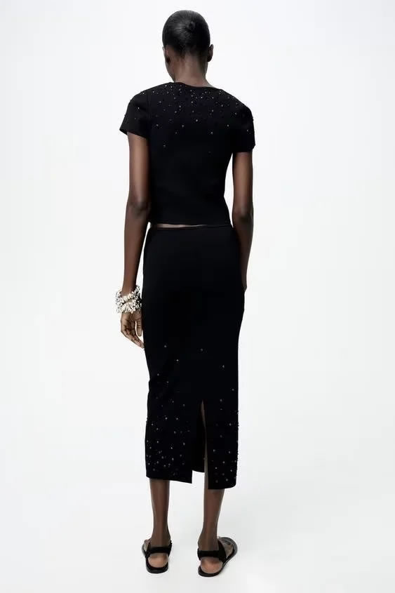 Fashion Black Beaded Knitted Skirt,Skirts