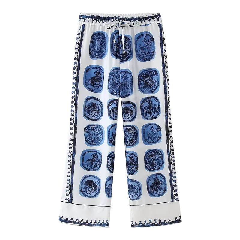 Fashion Print Color Polyester Printed Straight Trousers,Pants