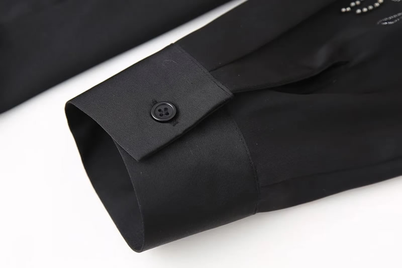 Fashion Black Polyester Printed Lapel Shirt,Blouses