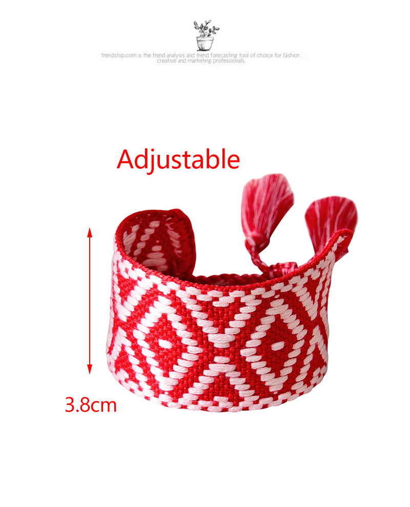 Fashion Red Braided Rhombus Pattern Wide Fringed Bracelet,Fashion Bracelets