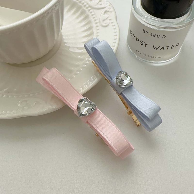 Fashion Pink Fabric Diamond-encrusted Love Bow Hairpin,Hairpins