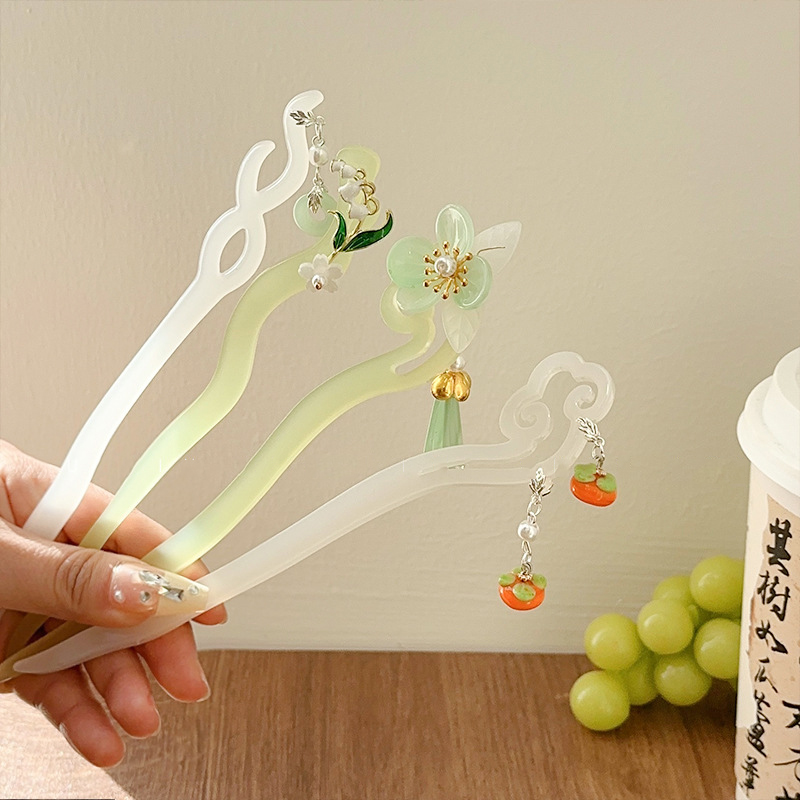 Fashion 2 White - Xiangyun Lotus Acetate Geometric Hairpin,Hairpins
