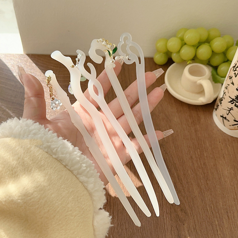 Fashion 6 White - Branch Wind Chime Acetate Geometric Hairpin,Hairpins
