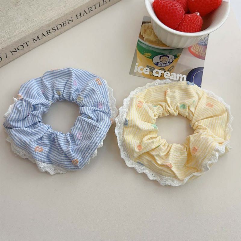 Fashion Blue Contrast Printed Pleated Hair Tie,Hair Ring