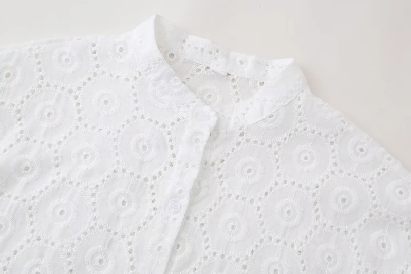 Fashion White Hollow Lace Button-down Shirt Layered Skirt Suit,Blusas