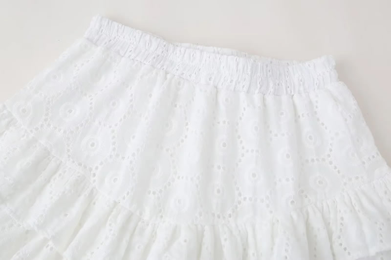 Fashion White Hollow Lace Button-down Shirt Layered Skirt Suit,Blouses