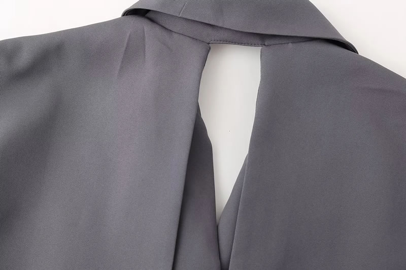 Fashion Grey Contrast Lapel Buttoned Skirt,Mini & Short Dresses