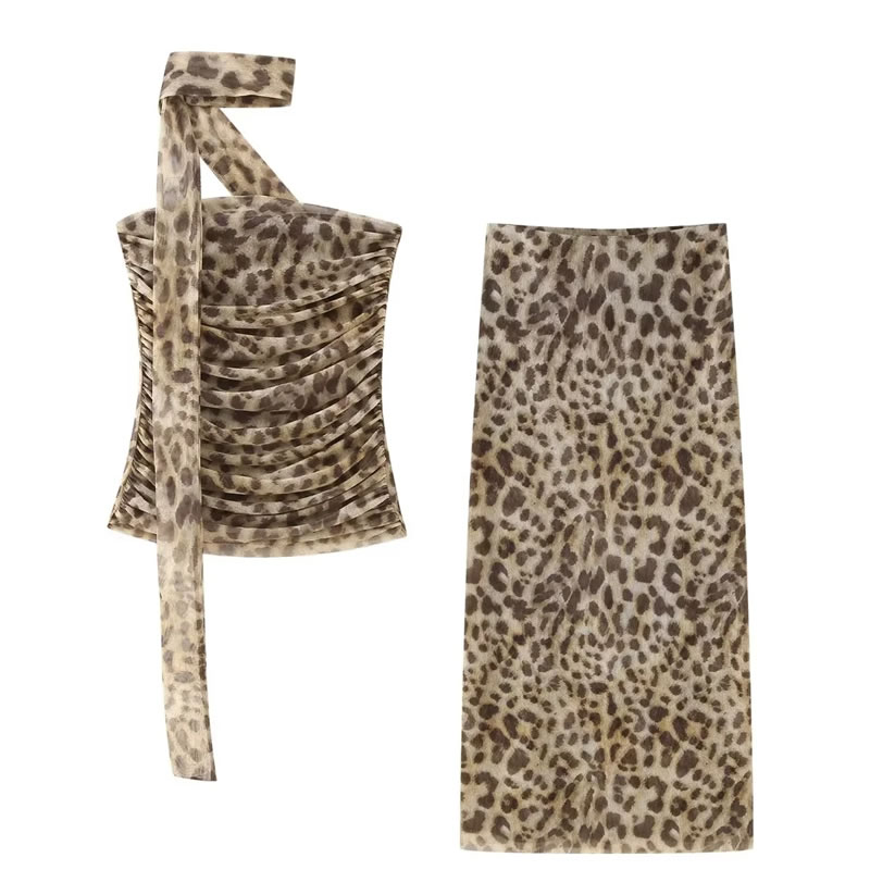 Fashion Leopard Print Printed Tulle Bandeau Top,Tank Tops & Camis