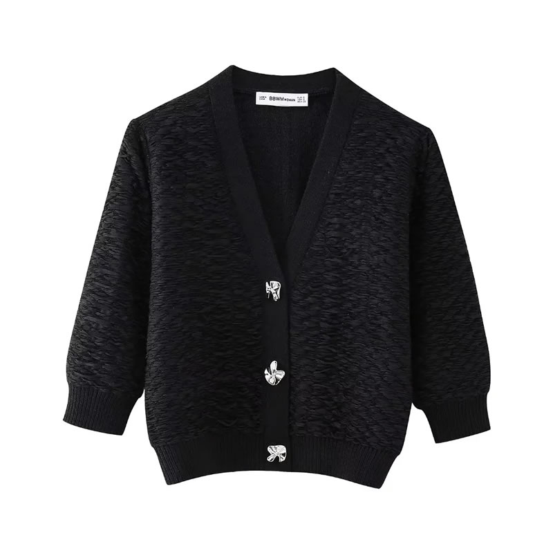 Fashion Black Textured Knit Jacket,Coat-Jacket