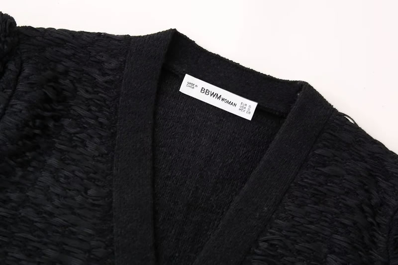 Fashion Black Textured Knit Jacket,Coat-Jacket