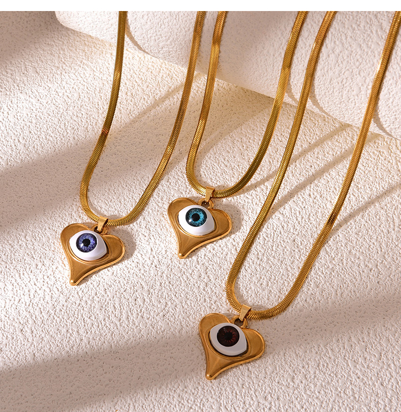 Fashion Blue Titanium Steel Love Resin Eye Pendant Snake Bone Chain Necklace,Necklaces