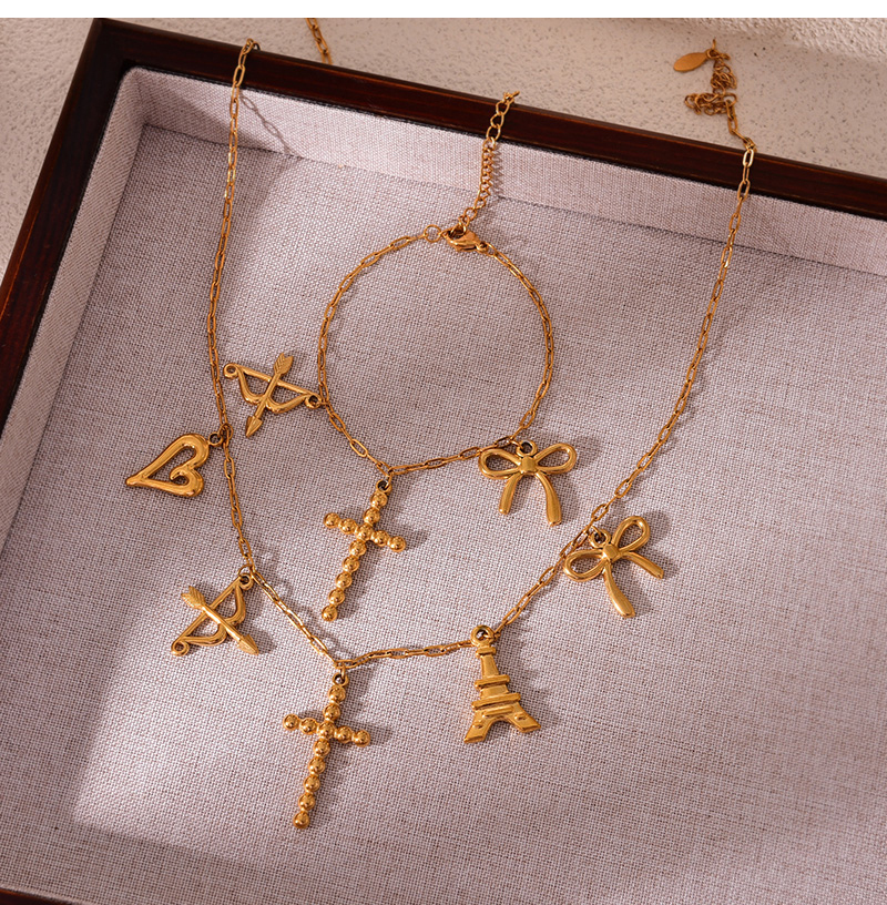 Fashion Golden 1 Titanium Steel Bow Cross Love Pendant Necklace,Necklaces