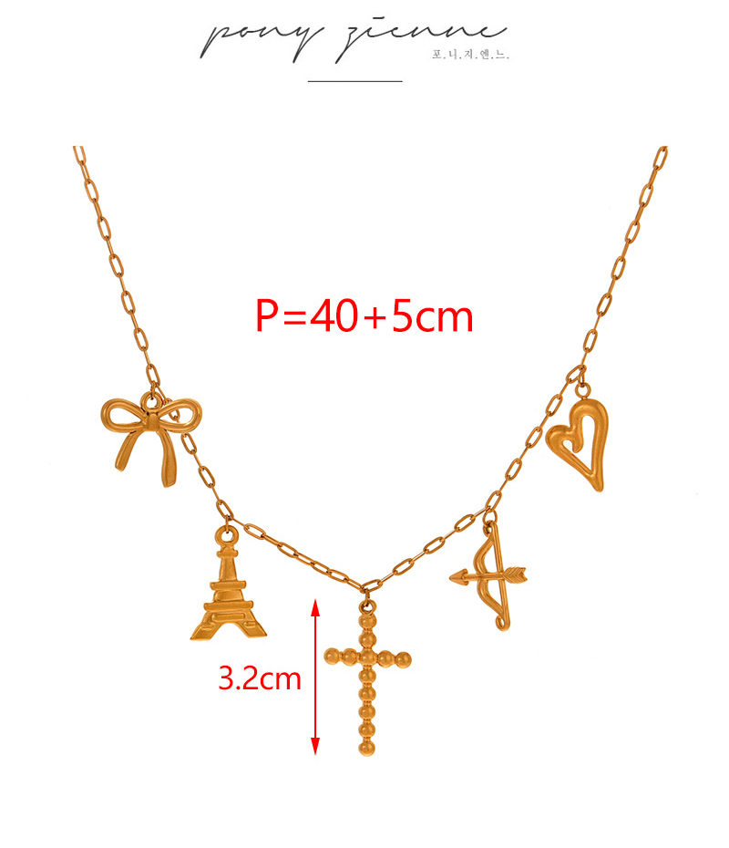 Fashion Golden 1 Titanium Steel Bow Cross Love Pendant Necklace,Necklaces