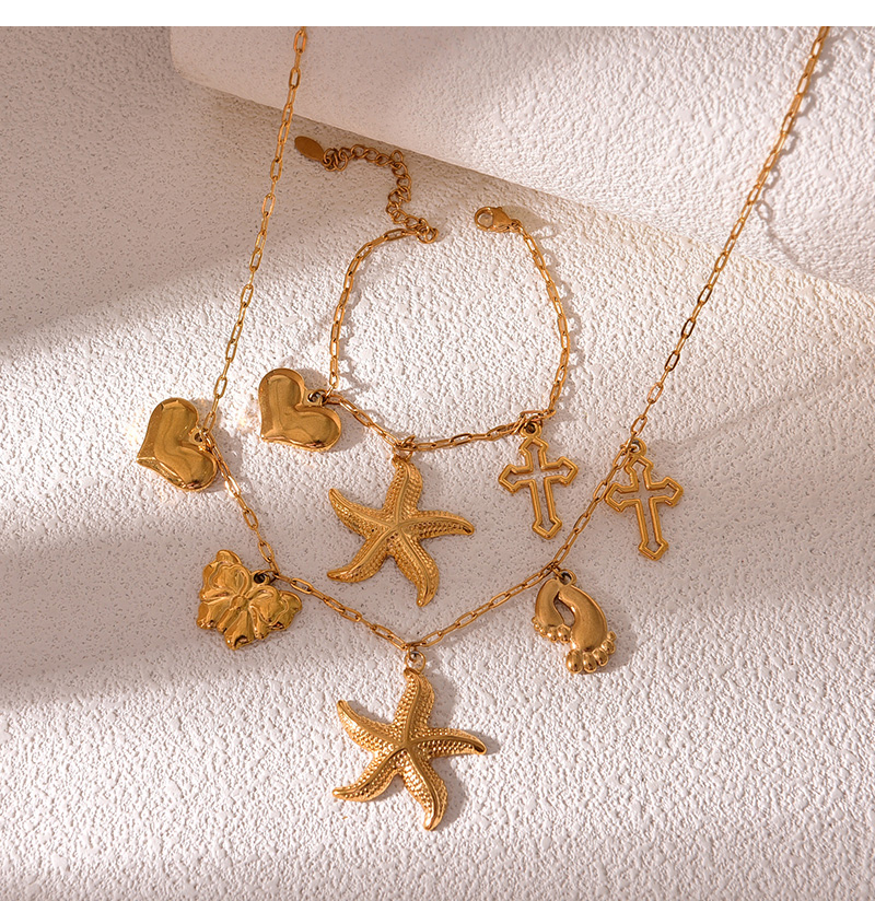 Fashion Golden 2 Titanium Steel Love Cross Starfish Pendant Bracelet,Bracelets