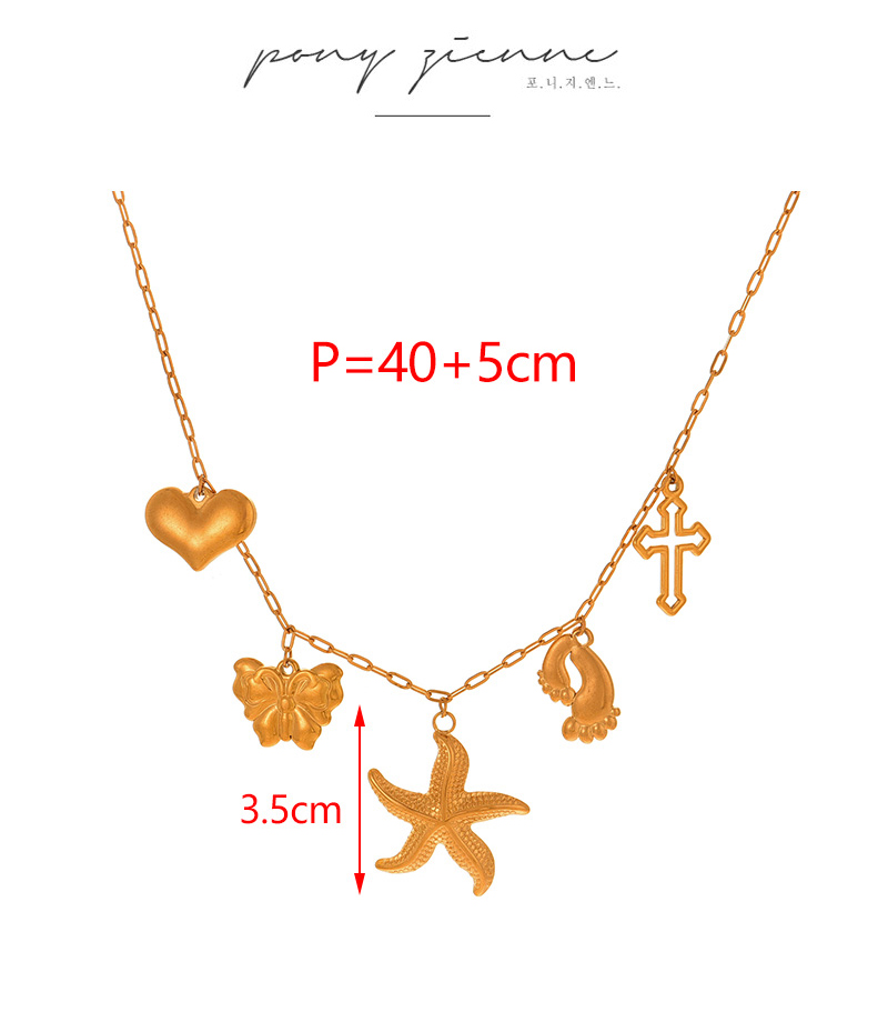 Fashion Golden 1 Titanium Steel Love Cross Starfish Pendant Necklace,Necklaces