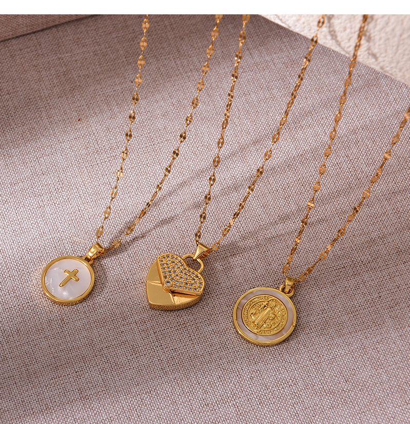 Fashion Golden 3 Titanium Steel Round Shell Cross Pendant Necklace,Necklaces