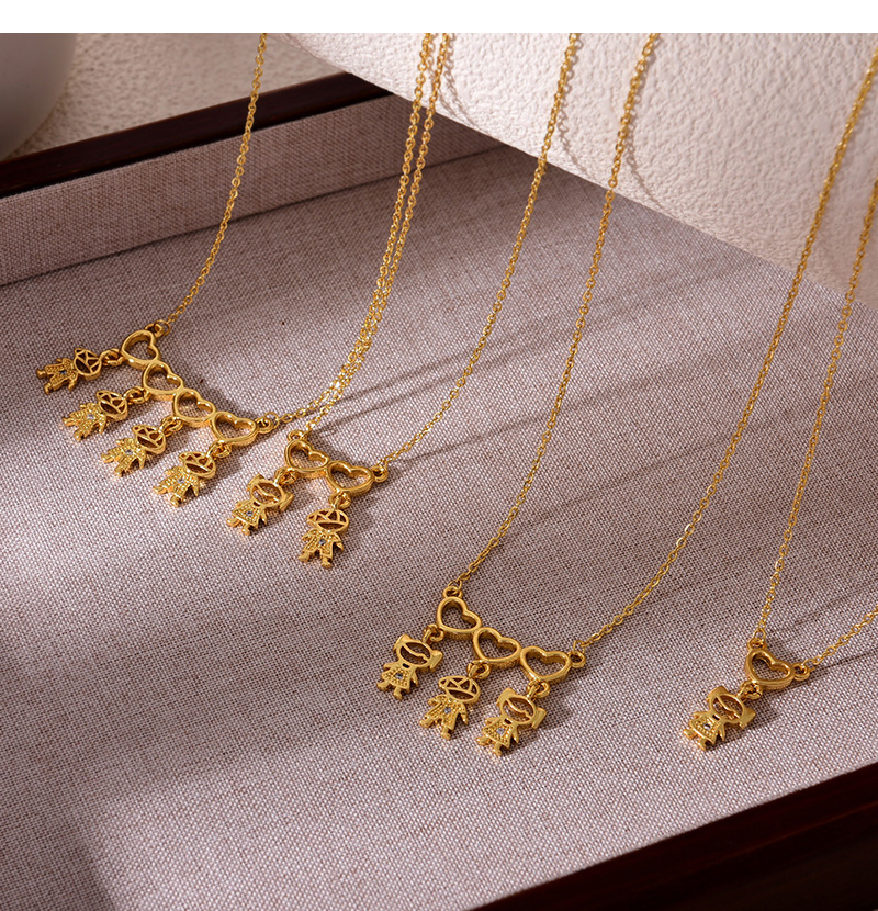 Fashion Golden 4 Copper Set With Zirconia Multiple Hearts Boy Pendant Necklace,Necklaces
