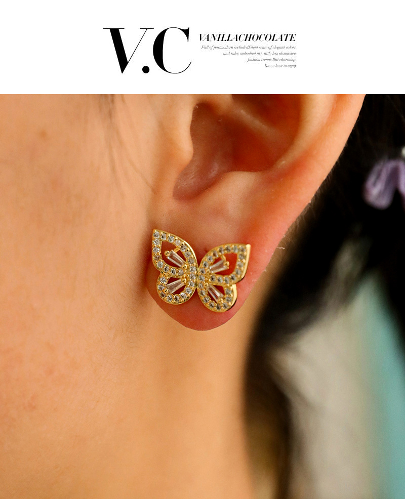 Fashion Golden 3 Copper Set Zircon Pearl Butterfly Earrings,Earrings