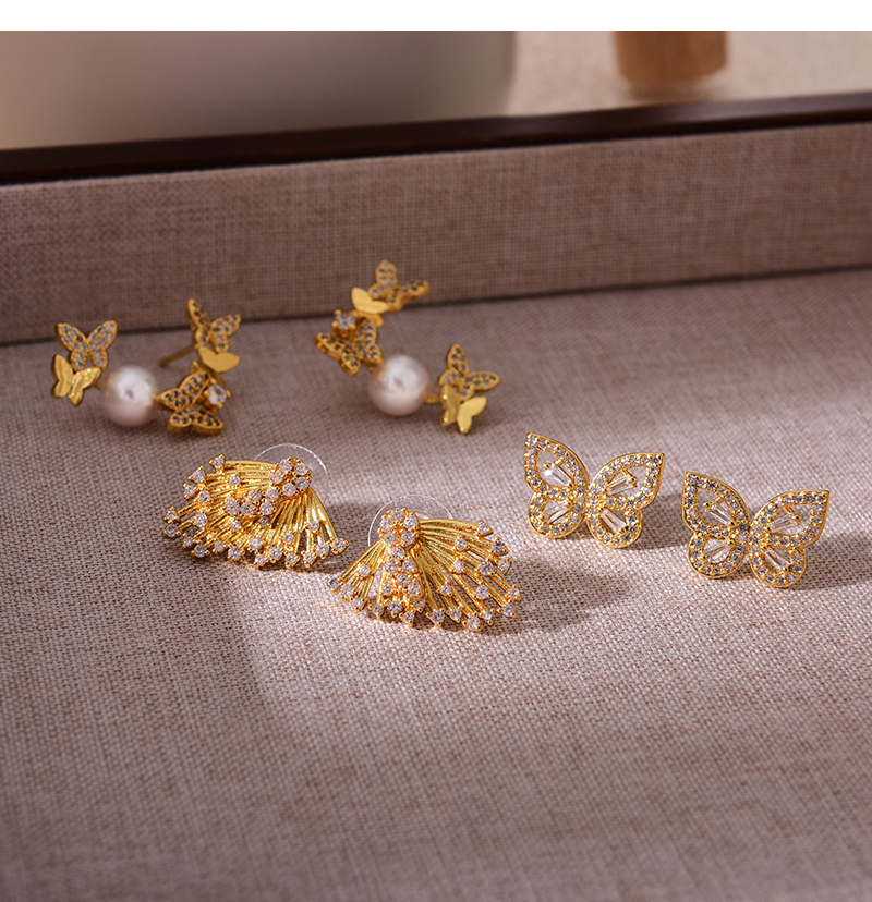 Fashion Golden 1 Copper Set Zircon Butterfly Earrings,Earrings
