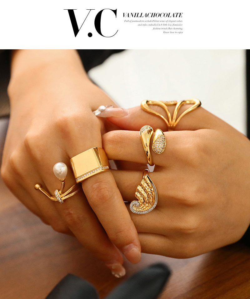 Fashion Golden 1 Copper Set Zircon Hollow Petal Ring,Rings