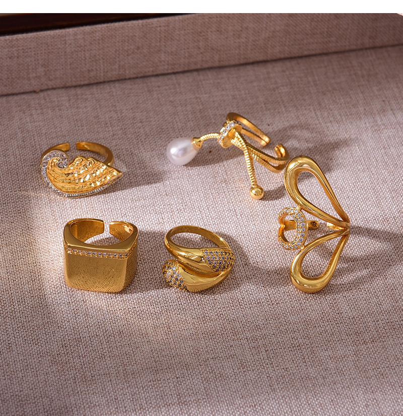 Fashion Golden 5 Copper Set Zircon Square Ring,Rings