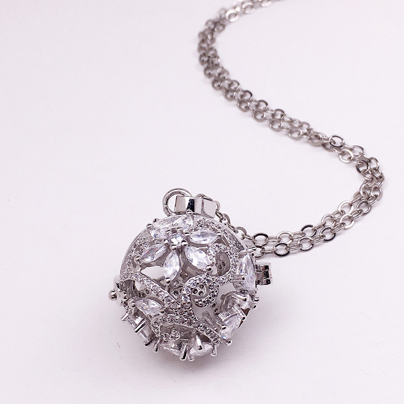 Fashion White K Pendant With Chain Gold-plated Copper And Diamond Geometric Hollow Necklace,Necklaces