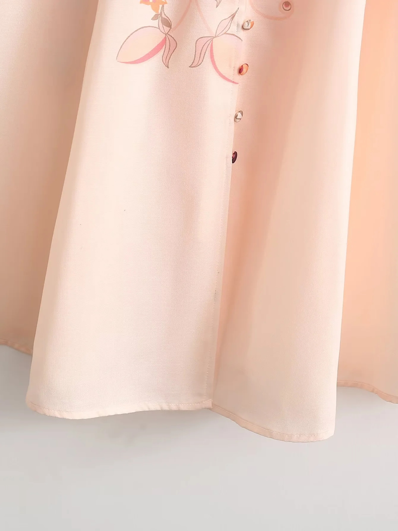 Fashion Pink Polyester Printed Stand Collar Knee Length Skirt,Knee Length