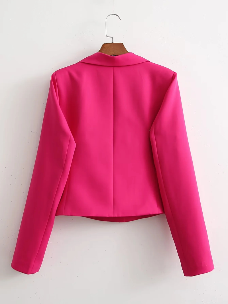 Fashion Rose Red Polyester Lapel Buttoned Blazer,Suits