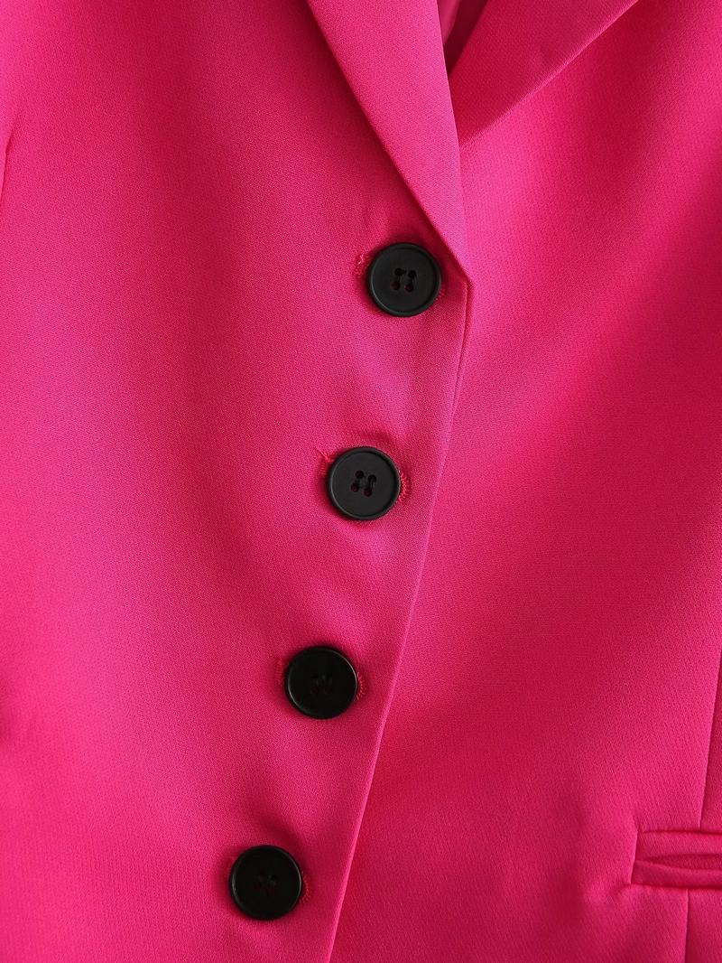 Fashion Rose Red Polyester Lapel Buttoned Blazer,Suits