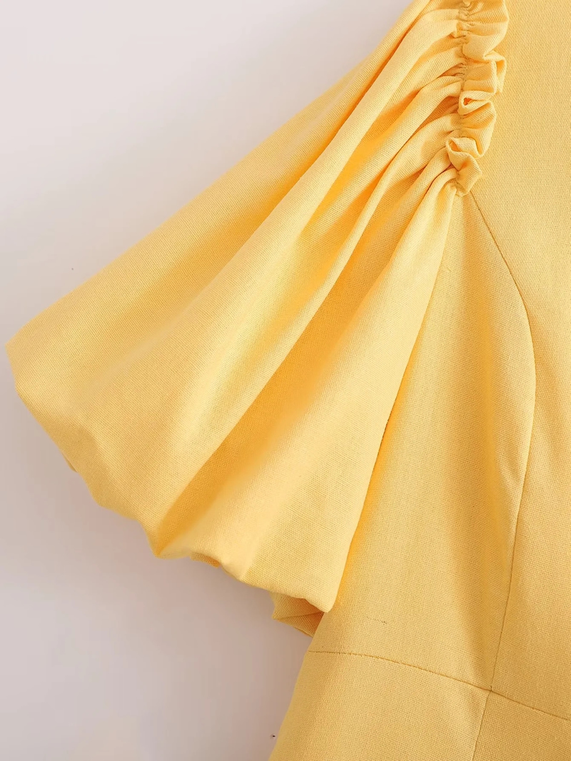Fashion Yellow Cotton And Linen Hollow Skirt,Mini & Short Dresses