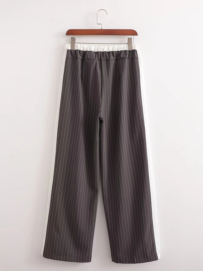 Fashion Stripe Polyester Striped Patchwork Lace-up Trousers,Pants