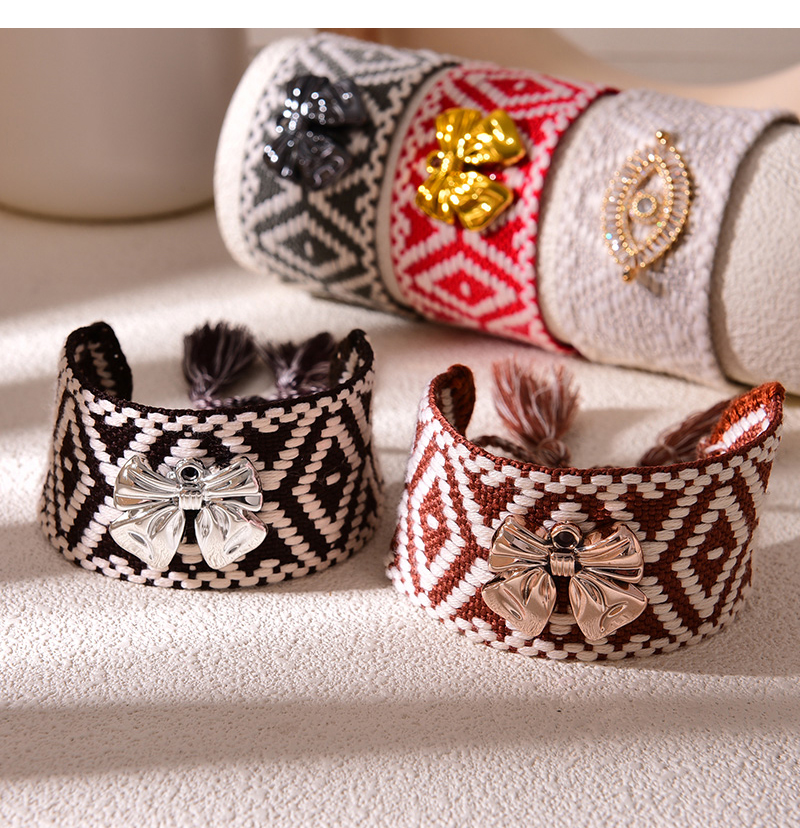 Fashion Coffee Color Alloy Bow Braided Wide-brimmed Pattern Tassel Bracelet,Fashion Bracelets