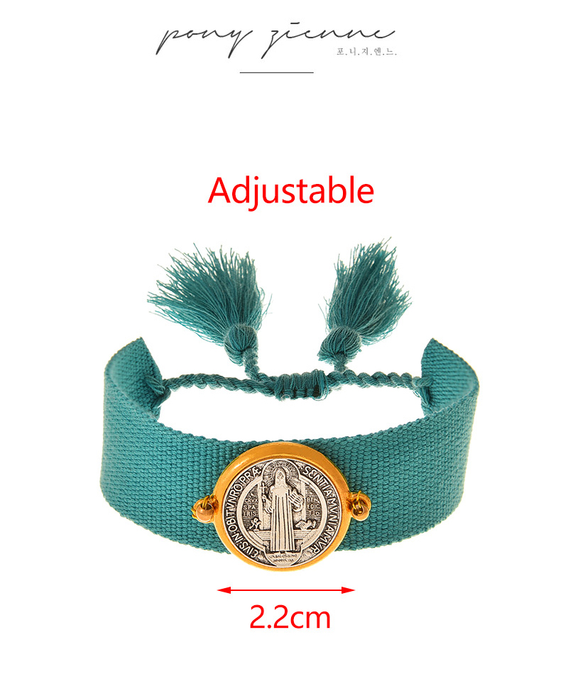 Fashion Lake Blue Titanium Steel Round Portrait Braided Tassel Bracelet,Bracelets