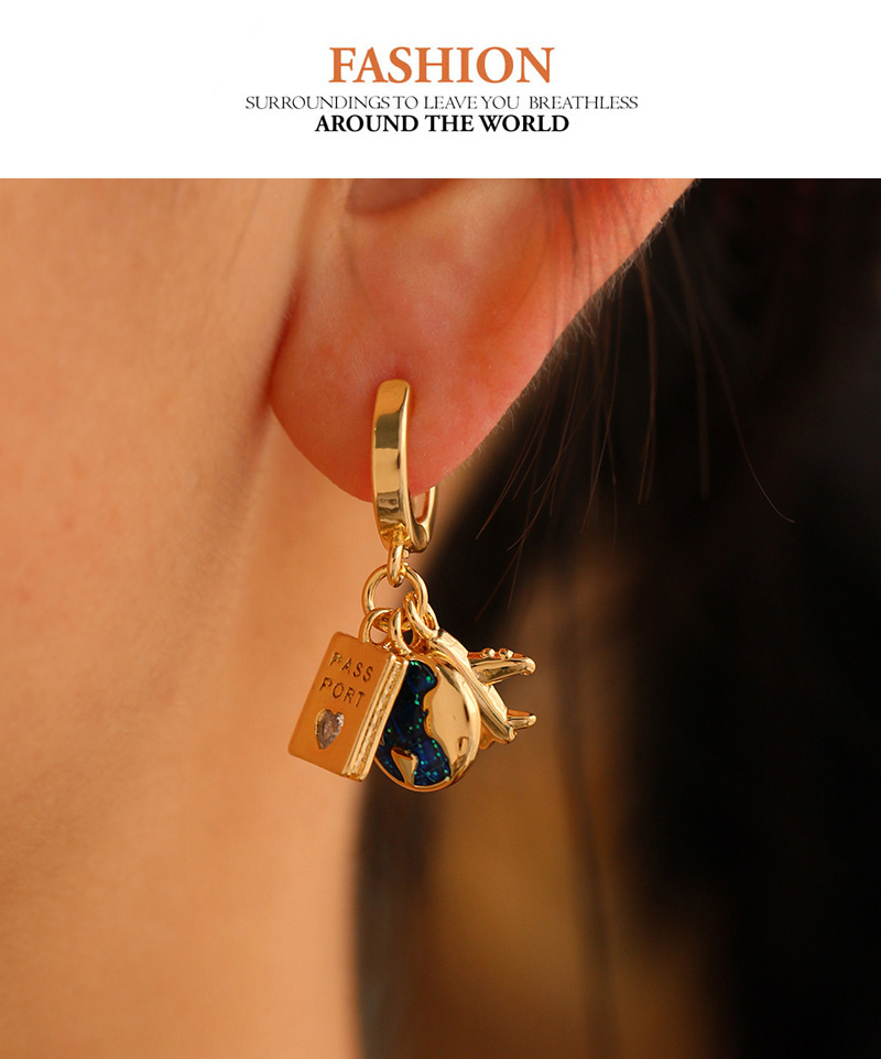 Fashion Golden 1 Copper Set Zircon Globe Earrings Earrings,Earrings