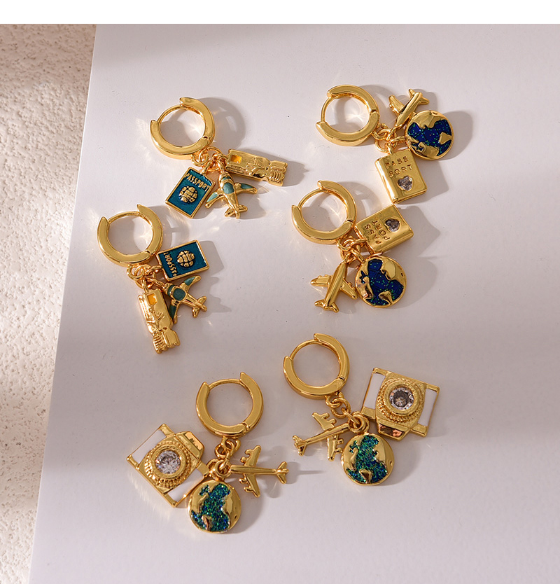 Fashion Golden 3 Copper Set Zircon Globe Earrings Earrings,Earrings