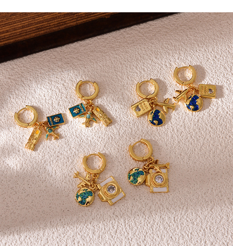 Fashion Golden 1 Copper Set Zircon Globe Earrings Earrings,Earrings