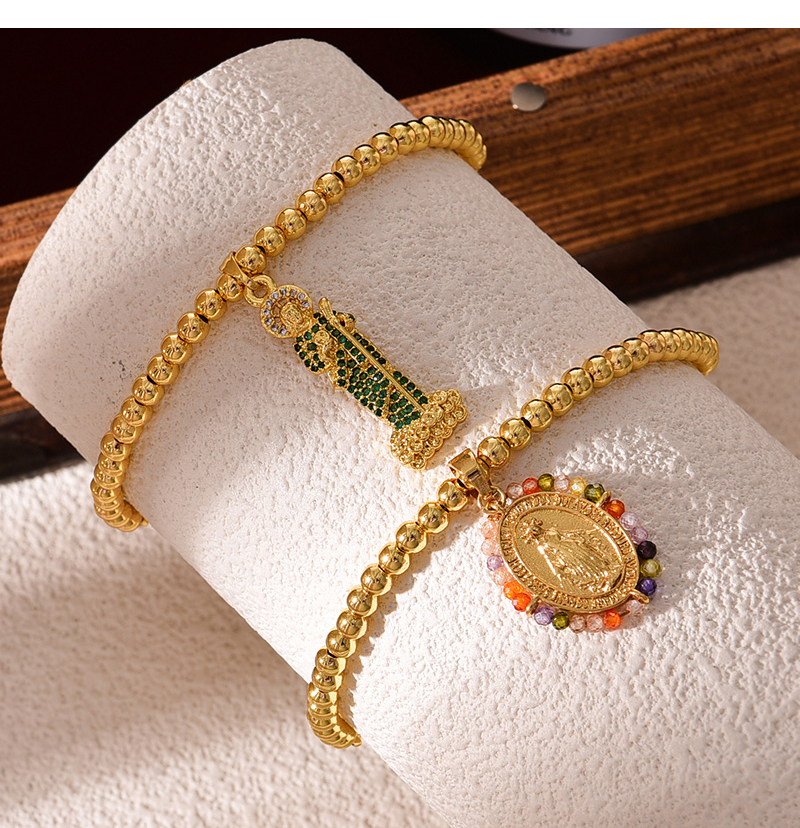 Fashion Golden 2 Copper Inlaid Zirconia Figure Pendant Beaded Bracelet,Bracelets