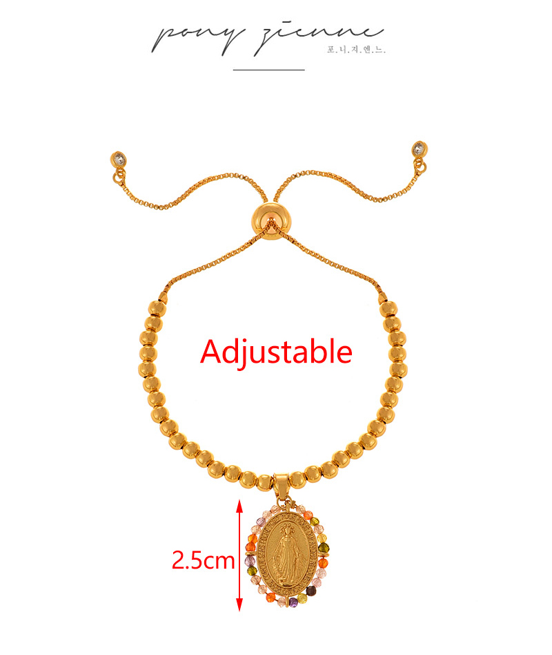 Fashion Golden 2 Copper Inlaid Zirconia Figure Pendant Beaded Bracelet,Bracelets