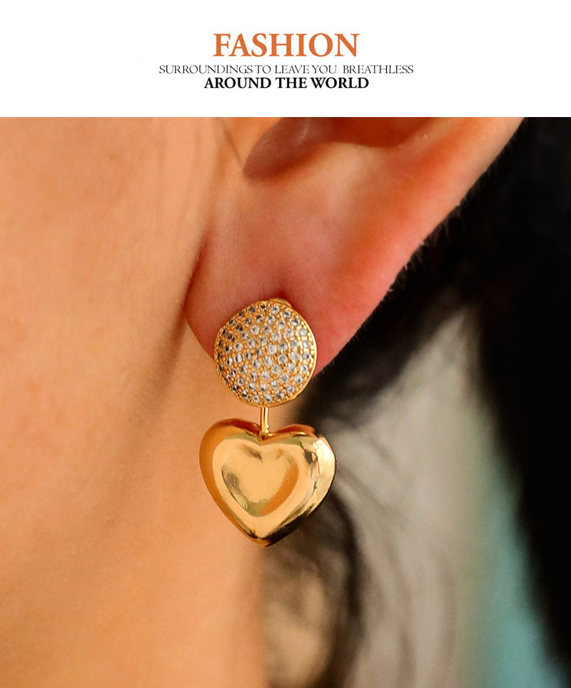 Fashion Golden 2 Copper Set Zircon Round Love Pendant Earrings,Earrings