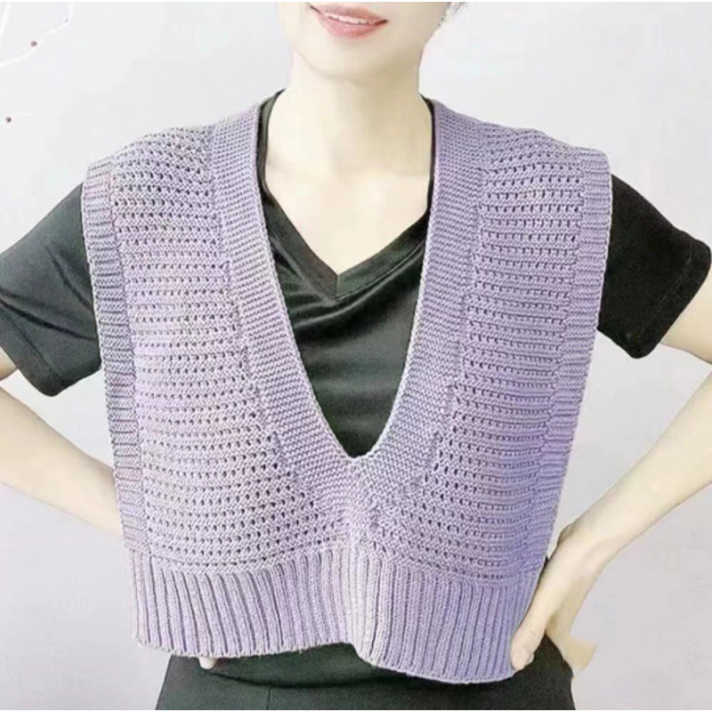 Fashion Brown V-neck Hollow Slit Shawl,knitting Wool Scaves