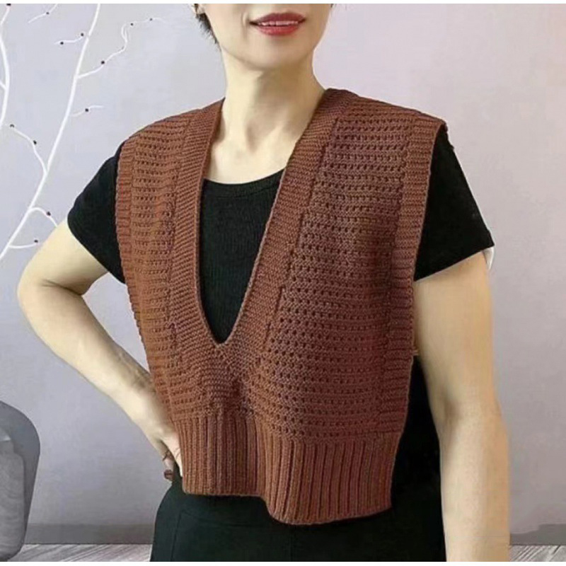 Fashion Brown V-neck Hollow Slit Shawl,knitting Wool Scaves