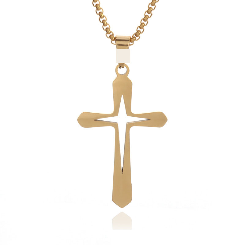 Fashion Gold Necklace Stainless Steel Cross Men