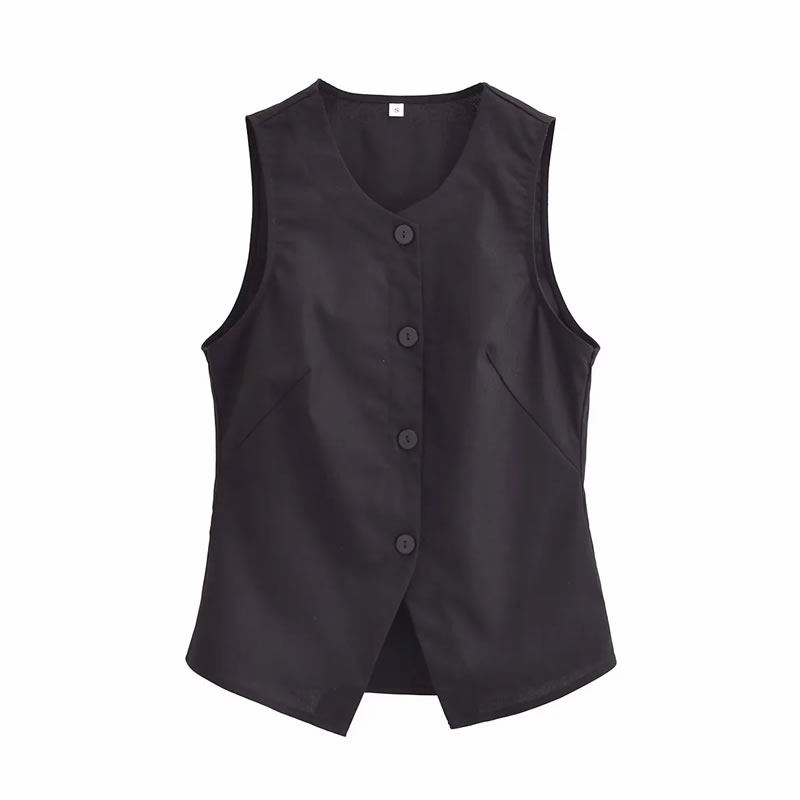 Fashion Black Linen V-neck Blazer,Tank Tops & Camis
