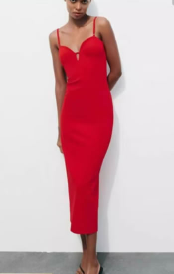 Fashion Red Woven V-neck Suspender Knee-length Skirt,Knee Length