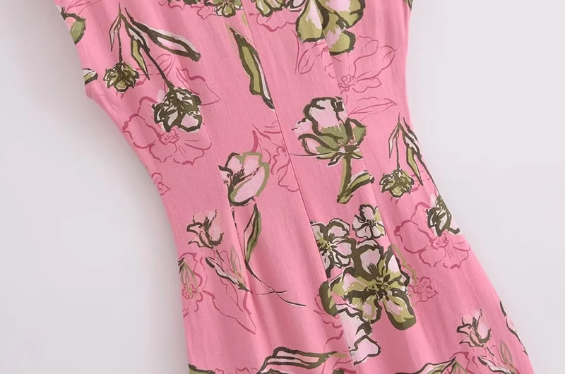 Fashion Color Round Neck Printed Sleeveless Long Skirt,Long Dress