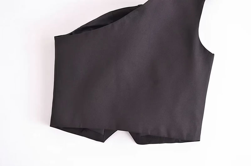 Fashion Black Woven One-shoulder Buttoned Vest,Tank Tops & Camis
