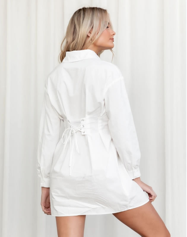 Fashion White Woven Lapel Buttoned Skirt,Mini & Short Dresses