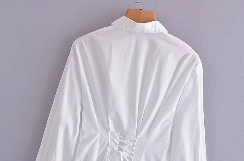 Fashion White Woven Lapel Buttoned Skirt,Mini & Short Dresses
