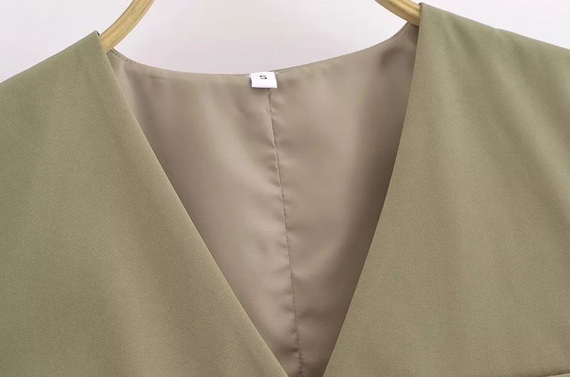 Fashion Armygreen Woven V-neck Buttoned Vest,Coat-Jacket